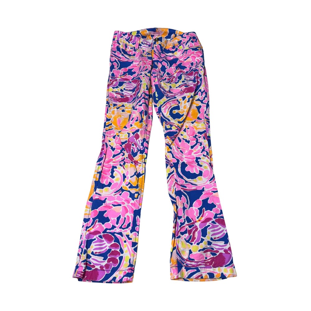 Lilly Pulitzer Kelly Ankle Pants Lobstah Roll Pink Blue Floral Womens 0 30X30